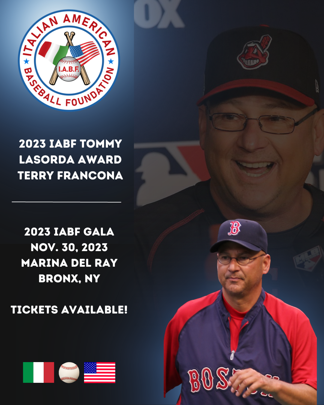 Terry Francona Named 2023 IABF Tommy Lasorda Award Honoree - Italian  American Baseball Foundation